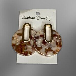 Fashion Jewelry Earrings Lightweight Stylish Marbled Disc Design Resin/Gold W OS